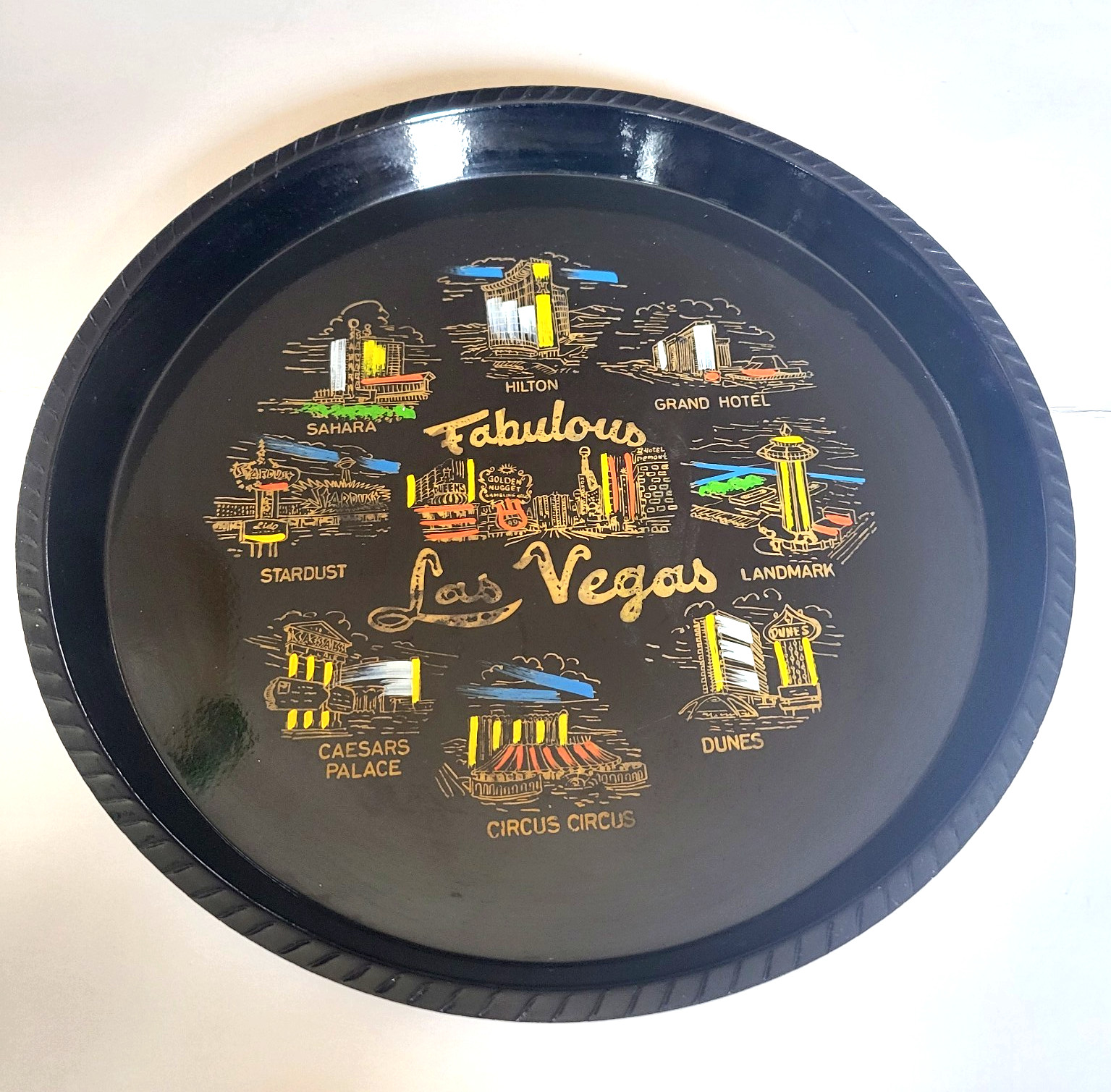 Vintage Las Vegas Casinos Souvenir Tray Black Lacquer | Stardust Dunes Sahara