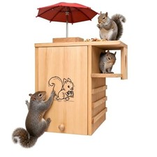 Large Wooden Squirrel House Outdoor Nest Box with Feeder Predator Guard