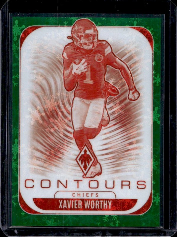 2025 Panini Phoenix Xavier Worthy Contours Green Winter #/75 Chiefs