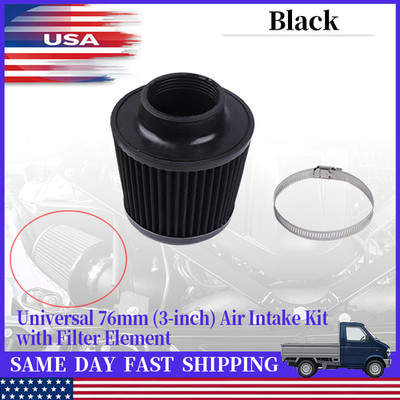 3-inch Cold Air Intake Filter 76mm, High Performance Clamp-On Engine Black NEW
