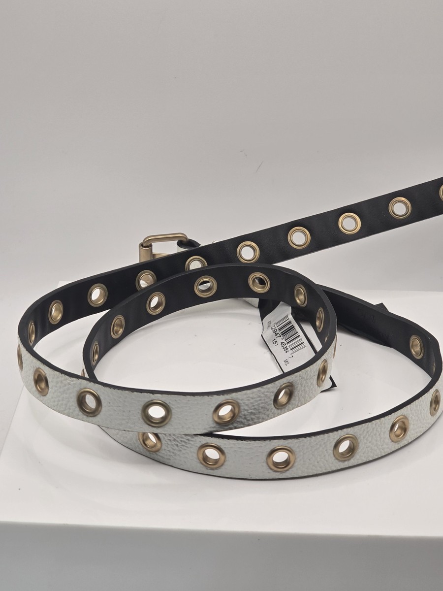 ALLSAINTS White Leather Halley Eyelet Skinny Belt size  display picture 3