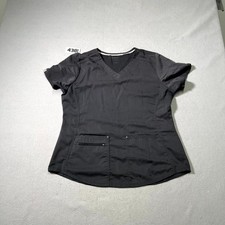 Scrubstar Ultimate Scrub Top Womens Large Black Stretch Pockets V Neck Medical