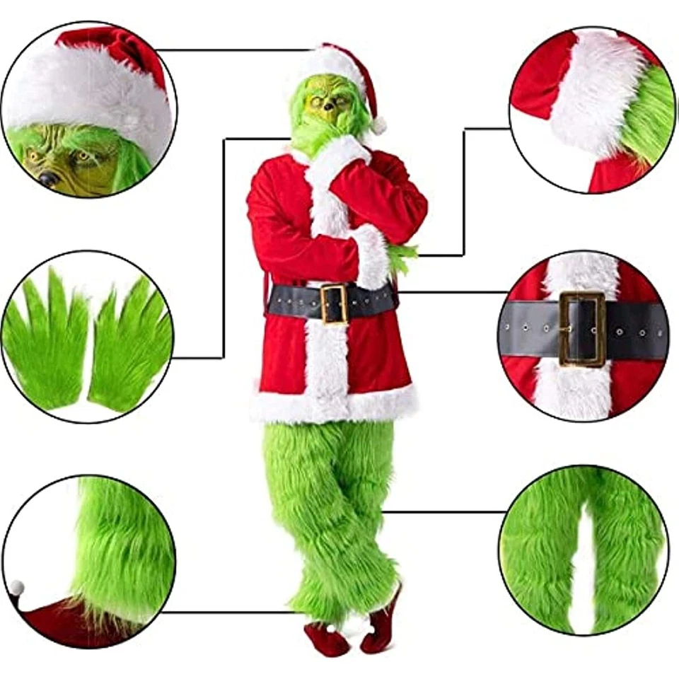 The Green Monster Costume Xmas Santa Grinch Cosplay Outfit Halloween Party  Dress | eBay