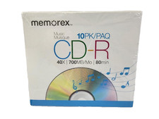 New Memorex Music CD-R Recordable Blank CDs 40X 700 MB 80 min 10 Pack, Sealed