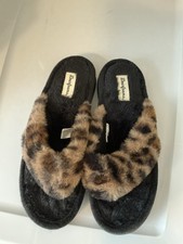 Dearfoams Women s Large 9-10 Furry Leopard Thong Slippers