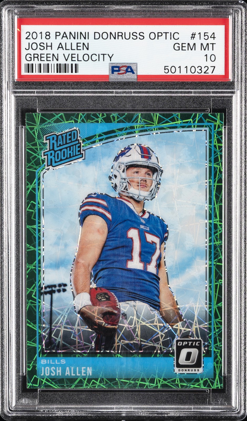 2018 PANINI DONRUSS OPTIC GREEN VELOCITY #154 JOSH ALLEN ROOKIE RC PSA 10