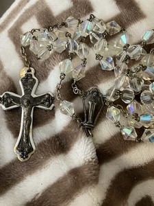 crucifix cross pendant rosary With Clear Faceted AB Crystals Czech
