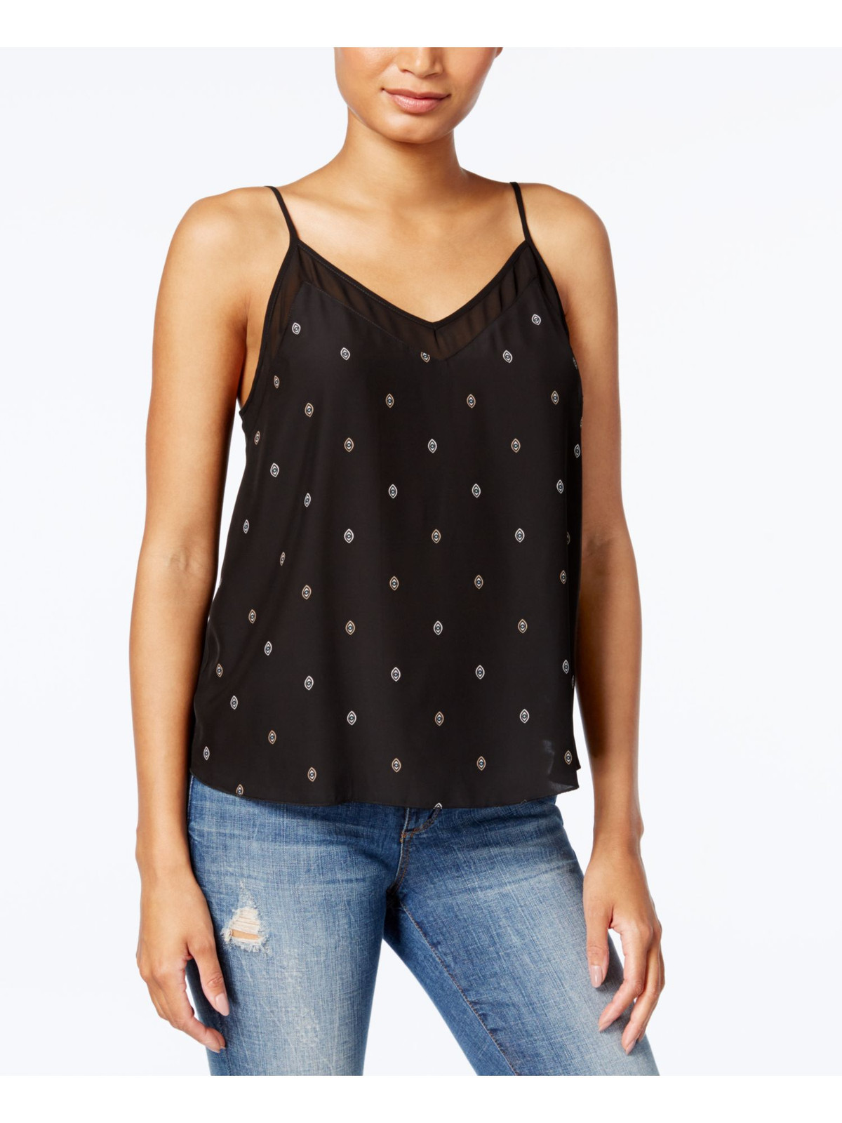 Kensie Womens Black Spaghetti Strap V Neck Tee Size Medium  