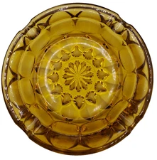 Vintage Mid century Modern Heavy Amber Glass Floral Cigarette Cigar Ashtray 6"