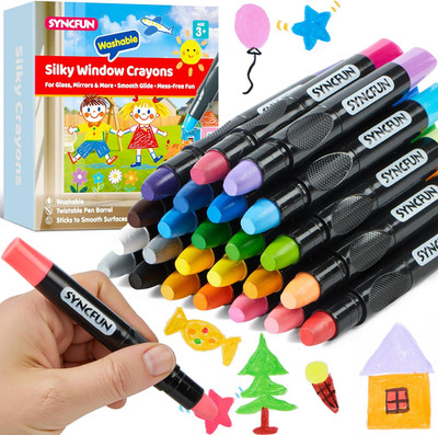 24 Pcs Twistable Silky Washable Window Crayons for Glass Paper Kids 3+ Art Gift