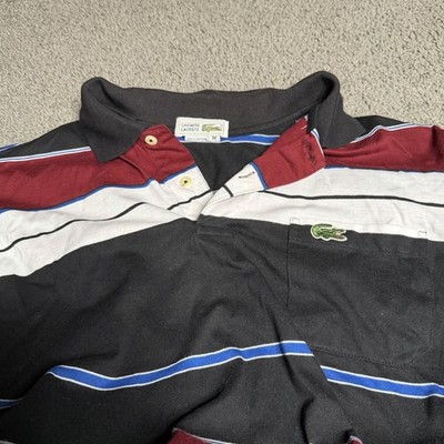 VTG Chemise Lacoste Polo Shirt Mens M Striped Red Blue Black