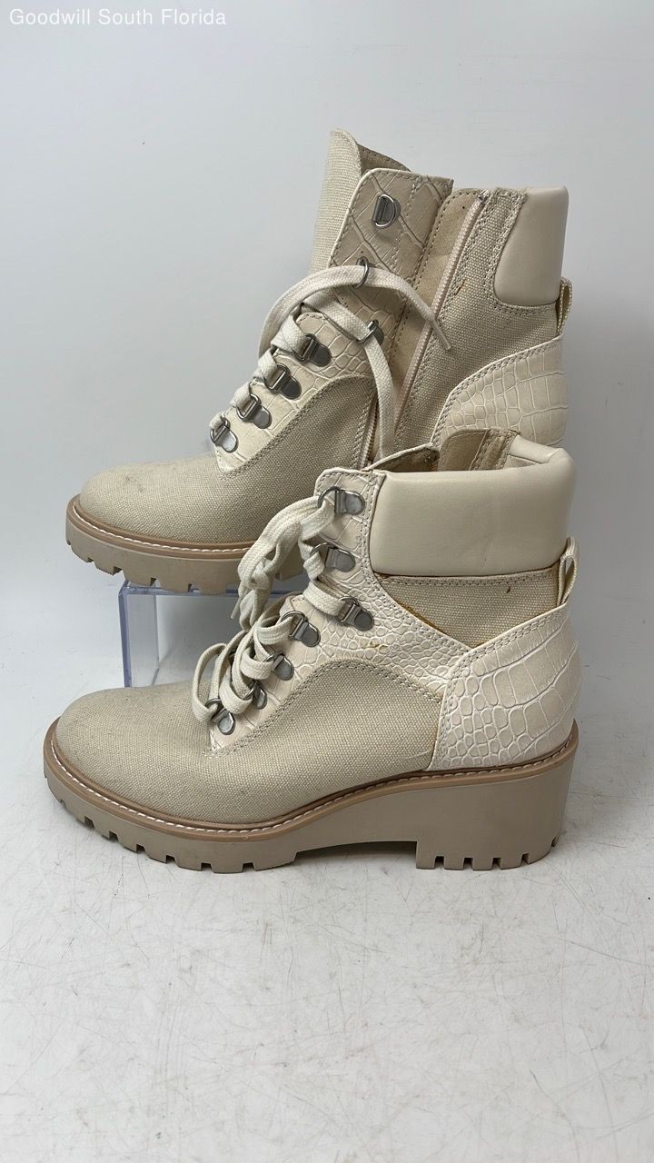 Dolce Vita Womens Hank Cream Round Toe Lace-Up Ankle Combat Boots Size 8M