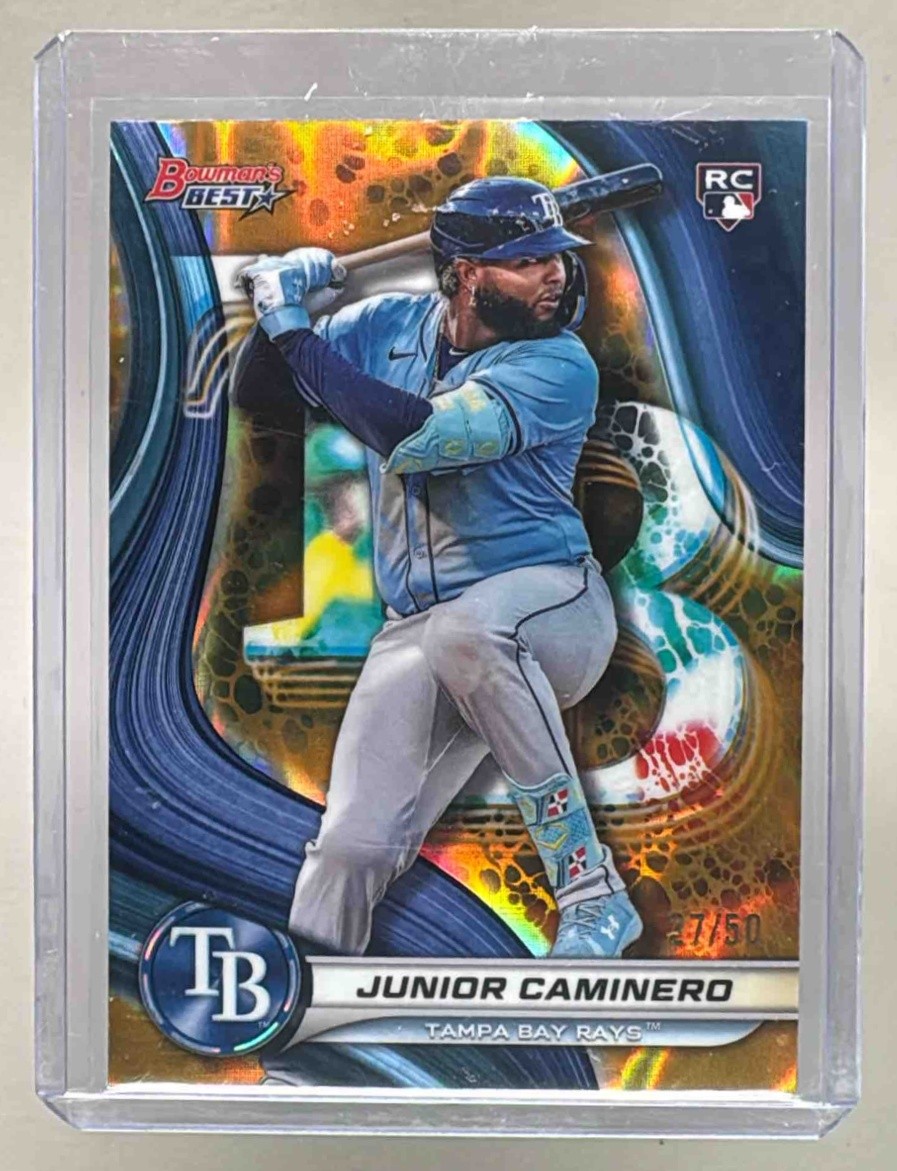 Junior Caminero 2024 Bowman's Best #62 Gold Lava Refractor Rookie RC 27/50