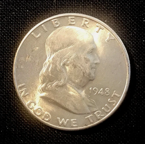 1948 D Franklin Half dollar 90% silver - Nice AU 50C -  West of the Divide