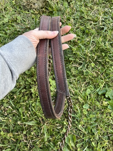 Vintage Brown Leather Horse Lead 46” + Chain Snap Antique Tack