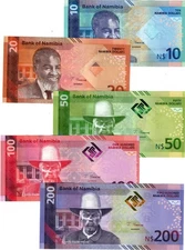 2025 Namibia Banknote P20 to P24 10 to 200 Dollars UNC FULL SET