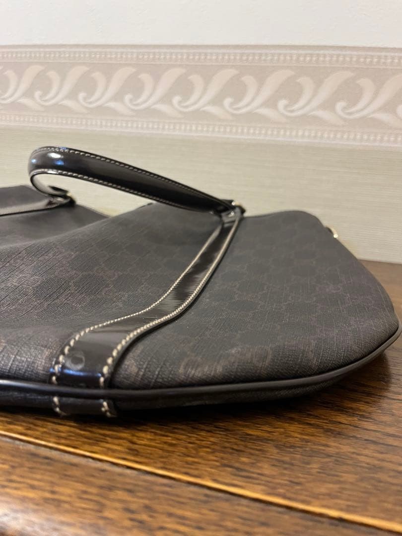 GUCCI Tote Bag Dark Gray Synthetic Leather Honeycomb Pattern Authentic thumbnail 8