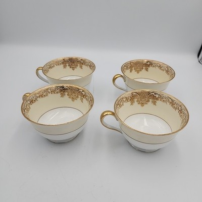 Noritake Galavan Tea Cup vintage Set Of 4 Gold Scrolls Japan Porcelain 
