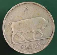 1928 Irish EIRE Ireland shilling 1s 1/- 75% silver coin, Bull   [13373]