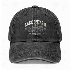 Lake Ontario Est 1615 Hat Lake Map Graphic Unisex Vintage Washed Baseball Cap