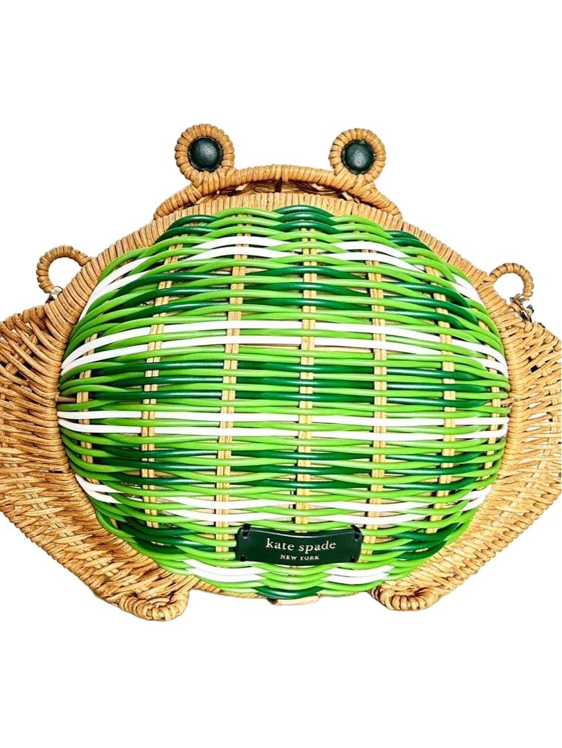 Kate Spade Wicker Frog Basket Bag Natural Rattan Green Summer Crossbody