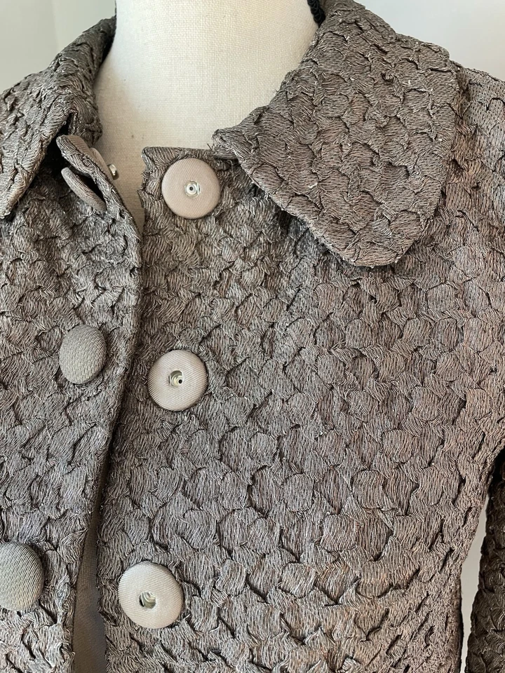 Blazer de Noche Marc Jacobs Talla 0 Chaqueta Recortada Retro de Metal Marrón Iridiscente Foto 3 de 4