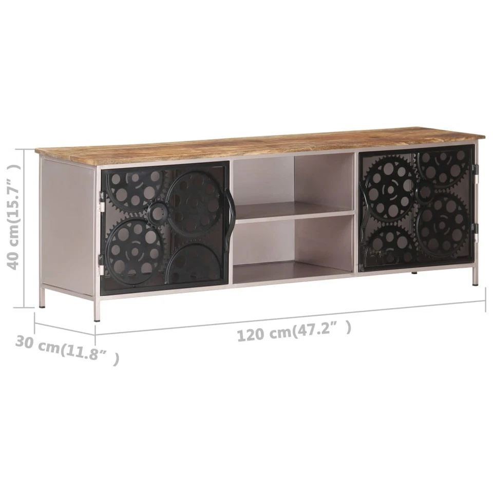 TV Cabinet Rough Mango Wood with Iron Accents vidaXL - Image 3 of 4