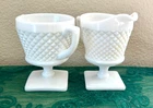 Vtg. Westmoreland Milk Glass Sugar Bowl & Creamer English Diamond Point Pattern