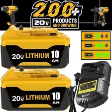 2Pack For DeWalt 20V 20 Volt Max XR 10.0AH Lithium Ion Battery DCB210 / Charger