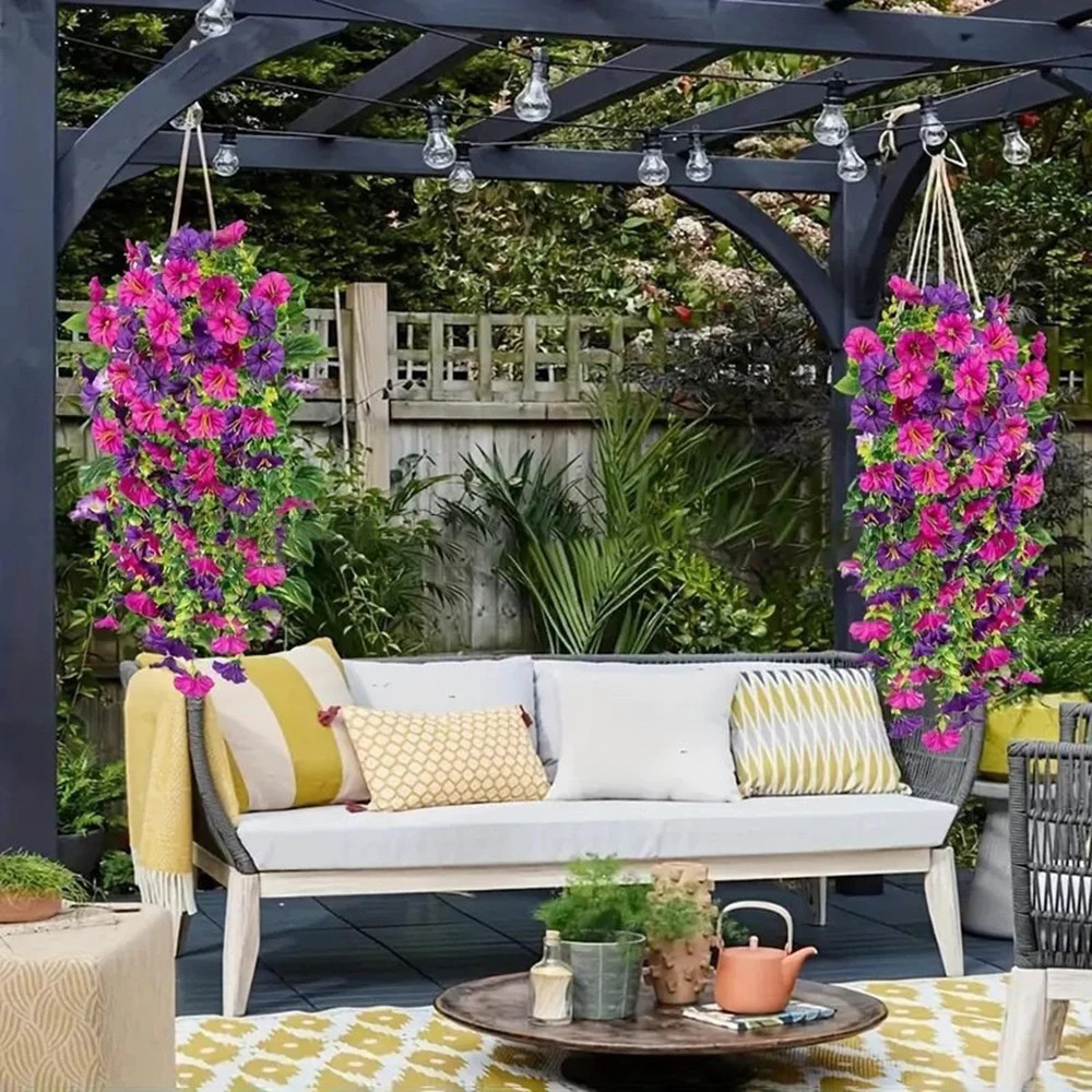 1PC Outdoor Courtyard Artificial Flowers, Eucalyptus Morning Glories, Silk