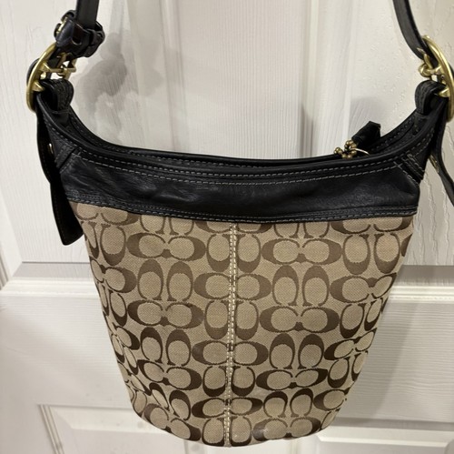 Coach Signature Canvas Brown Black Leather Trim Hobo Shoulder Bag Style 11437 - Picture 6 of 15