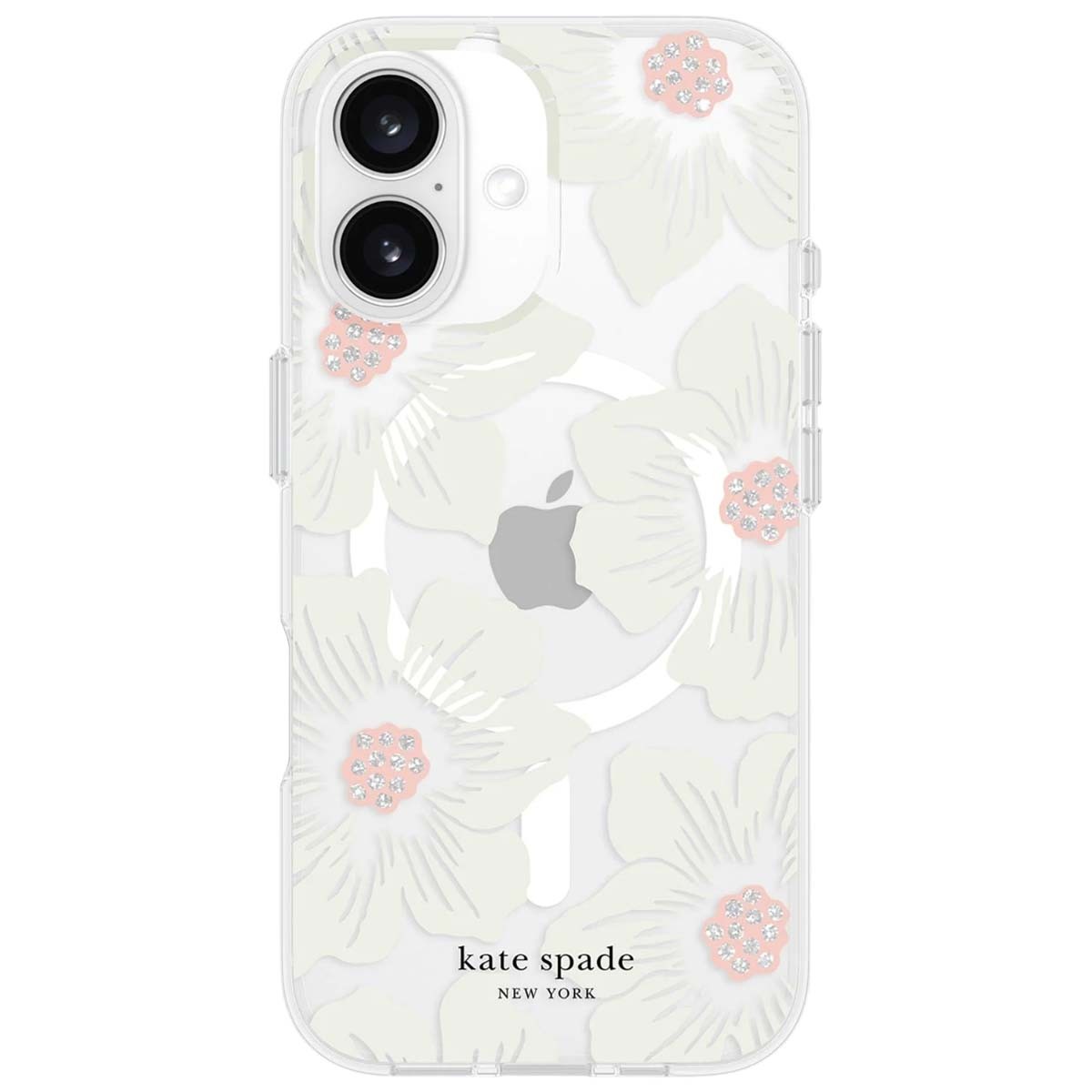 Coque iPhone 16 Kate Spade transparente antichoc motif floral Hollyhock luxe rigide