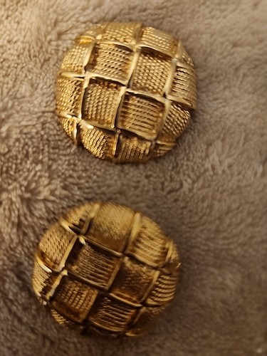 VTG Napier Pierced Earrings Woven Gold Tone Textured Big Chunky Signed 1980s K - Picture 3 of 8