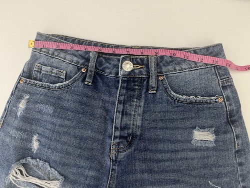 YMI Women’s Short Denim Size 3/26 100% Cotton Distressed Ripped Blue Button - Picture 5 of 9