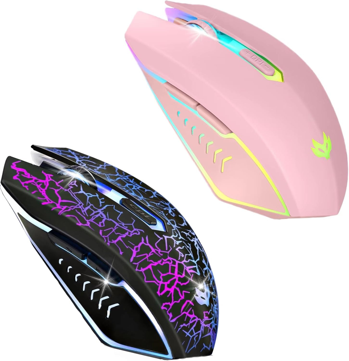 Wireless Rechargeable Gaming Mouse with 7-Color Options in Black or Pink