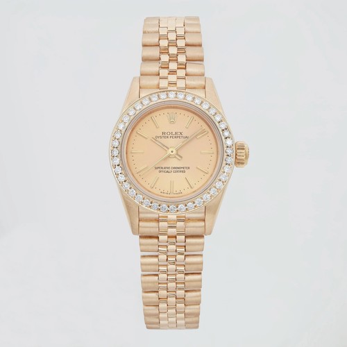 Rolex Oyster Perpetual 26mm 18k Yellow Gold Diamond Bezel Ladies Watch 67198