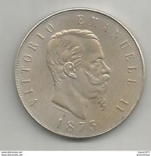 Regno d'Italia Vittorio Emanuele II 1873R Lire 5 gr. 21  RICONIO RESTRIKE