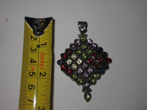 Fabulous Vintage Sterling Silver 925 Large Multi- Gemstone Pendant (A7) - Picture 2 of 4