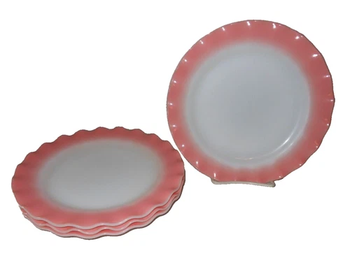 Mid Century Vintage Hazel-Atlas Ripple Pink Crinoline 9" Dinner Plate Set of 4