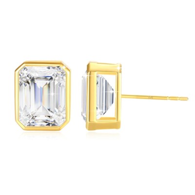 14k Gold 4ct Emerald Cut Dazzling Moissanite Solitaire Stud Earrings Gift