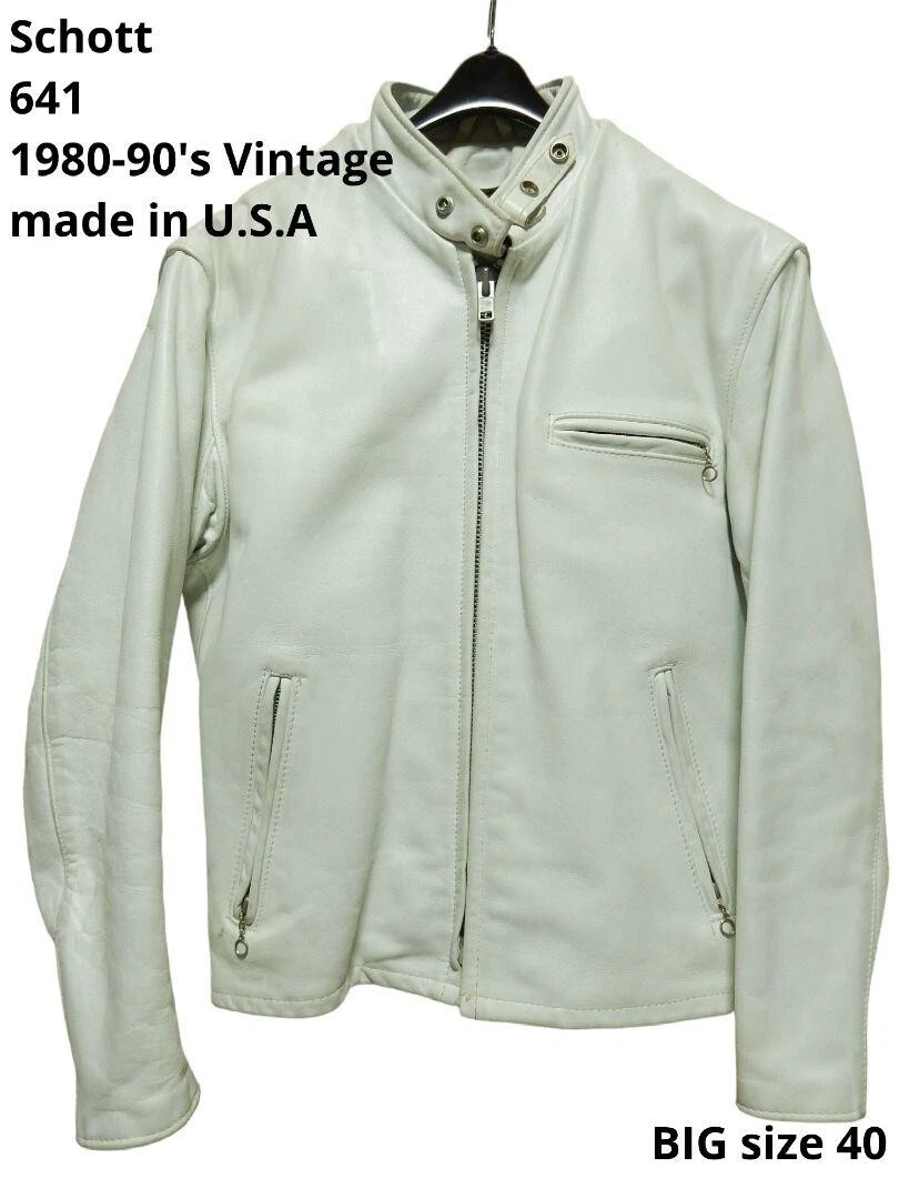 Schott 641 Single Riders Leather Motorcycle Jacket with Liner White Size 40 RARE