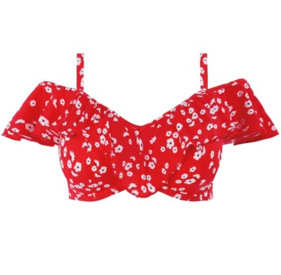 Elomi einfaches Segel-Bikini-Oberteil rot Blumenmuster Bardot UK 36FF