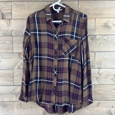 Beach Lunch Lounge Womes Shirt Long Sleeve Button Up Plaid Rayon Size Small