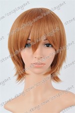 US 14inch Cosplay Wigs with Bangs Dark Blond Synthetic Heat Resistant Wigs