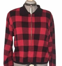 Lizsport Vintage Lumberjack Plaid Sweater zip up By Liz Claiborne Medium Red Blk