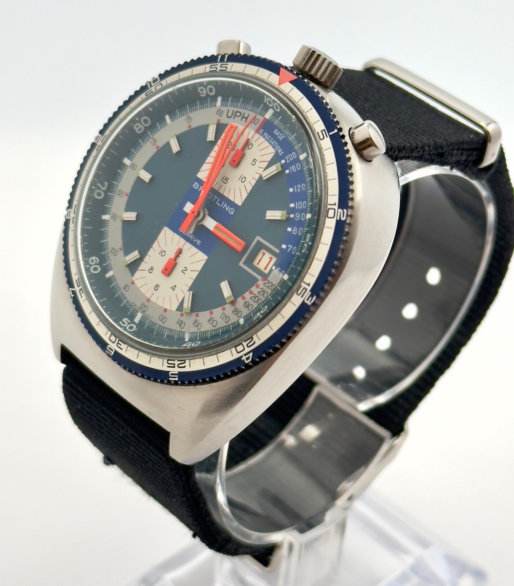 Vintage Breitling Chronograph Bullhead 7101 Pult Pupitre Blue