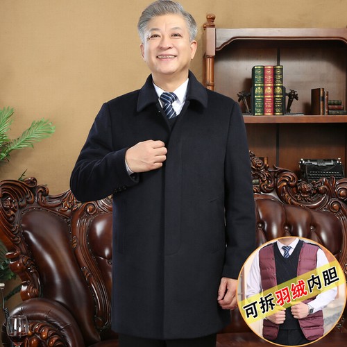 Men's Mid-length Woolen Coats Thickened Winter Cashmere Woolen Business Jacket - Picture 25 of 26