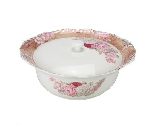 Cazuela de porcelana plato con tapa mesa redonda grande gres floral - Imagen 3 de 8
