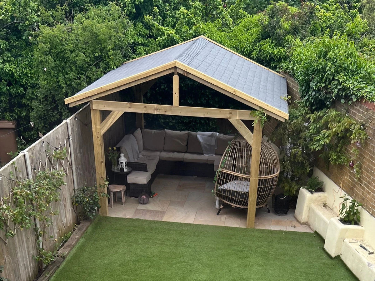 Timber Garden Gazebo 3.6m x 3.6m Hot Tub Canopy Rustic Outdoor Wooden Frame