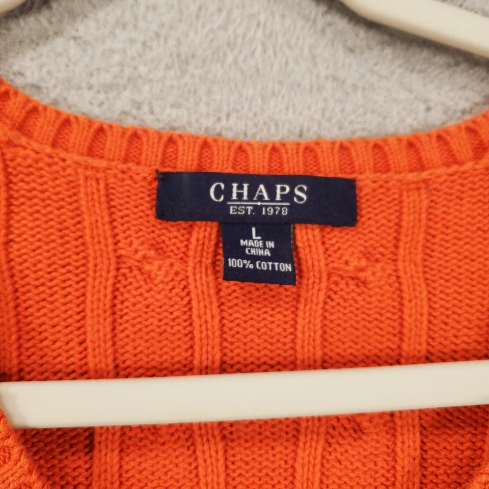 Suéter Chaps Mujer Grande Naranja Tejido con Cable Grueso Cuello en V Pullover Foto 4 de 4